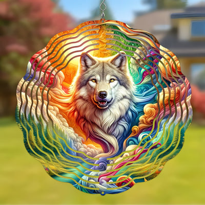 Colorful Native American Wolf Wind Spinner 007