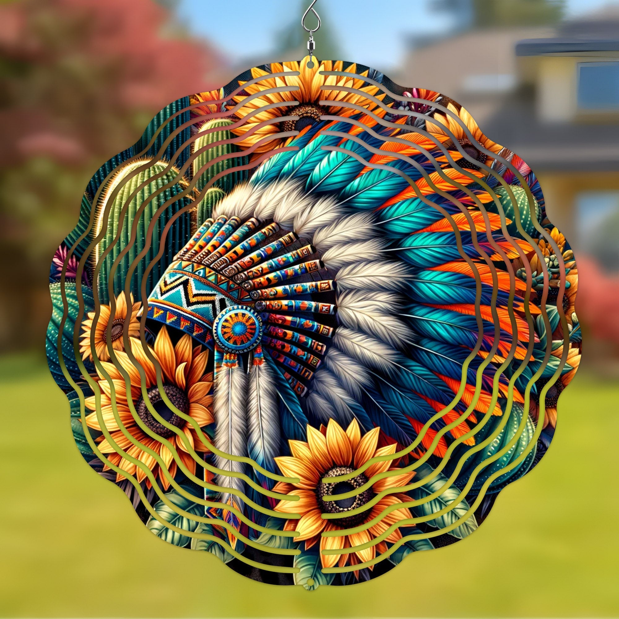 Colorful Native American Chief Headdress Wind Spinner 009