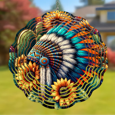 Colorful Native American Chief Headdress Wind Spinner 009