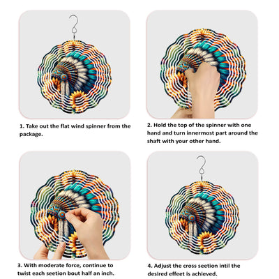 [COMBO 3 ] Colorful Wind Spinner Chief Headdress + Dreamcatcher +Hummingbirds Native American