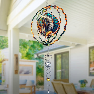 [COMBO 3 ] Colorful Wind Spinner Chief Headdress + Dreamcatcher + Wolf Native American