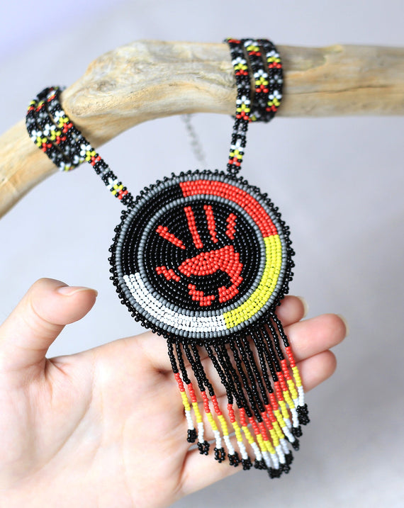 SALE 30% OFF - MMIW Handprint Beaded Choker Necklace Premium Native American Style