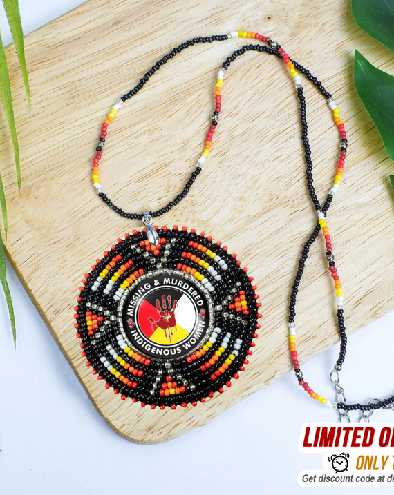 SALE 30% OFF - MMIW Sunburst Handmade Beaded Wire Necklace Pendant Unisex With Native American Style