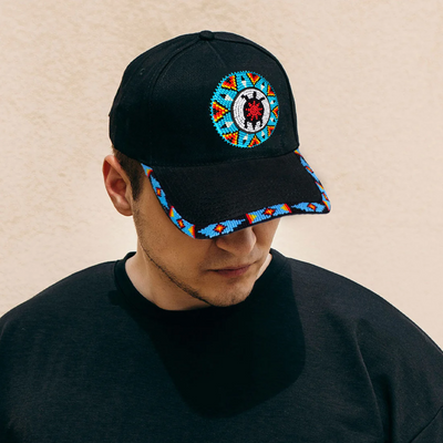 SALE 50% OFF - Blue Turtle Baseball Cap With Patch And Brim Cotton Unisex Native American Style