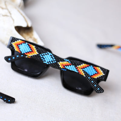 SALE 30% OFF - Dark Blue Pattern Handmade Beaded Sunglasses SG01