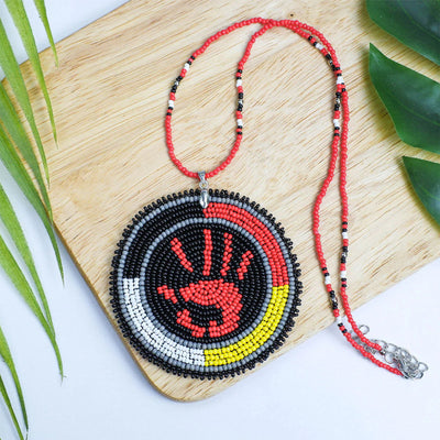 SALE 30% OFF - MMIW Handprint Handmade Beaded Patch Necklace Pendant