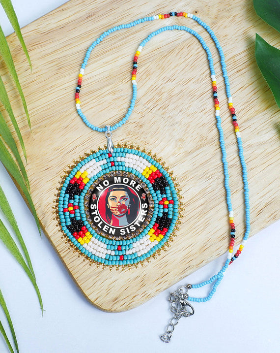 SALE 30% OFF - No More Stolen Sister Feathers Handmade Beaded Wire Necklace Pendant Unisex With Native American Style