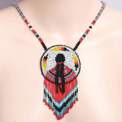 SALE 30% OFF - Indigenous Women Inspired Handmade Beaded Wire Pendant Necklace