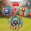 [COMBO 3 ] Colorful Wind Spinner Chief Headdress + Dreamcatcher + Wolf Native American