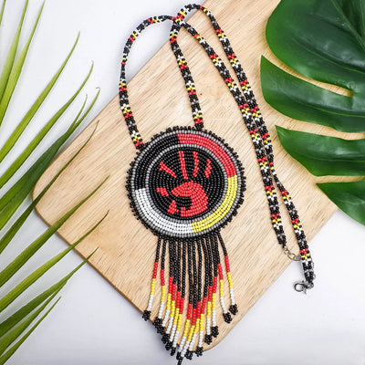 SALE 30% OFF - Handprint Handmade Beaded Wire Necklace Pendant Unisex With Native American Style