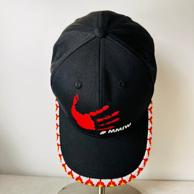 SALE 30% OFF - MMIW Red Hand Embroidered Handmade Beaded Brim Baseball Cap Native American Style