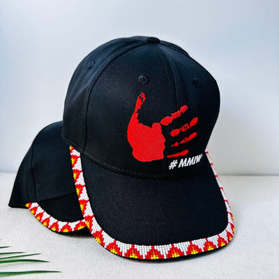 SALE 30% OFF - MMIW Red Hand Embroidered Handmade Beaded Brim Baseball Cap Native American Style