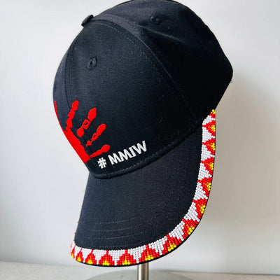 SALE 30% OFF - MMIW Red Hand Embroidered Handmade Beaded Brim Baseball Cap Native American Style