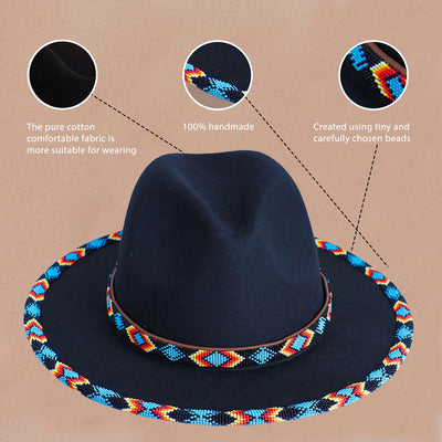 SALE  30% OFF - Dark Blue Pattern Fedora Hatband for Men Women Beaded Brim with Native American Style