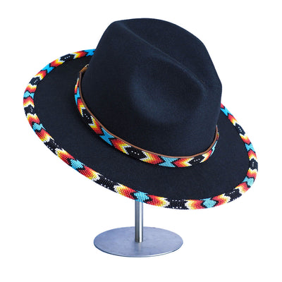 SALE  30% OFF - Black Dusk Pattern Fedora Hatband for Men Women Beaded Brim with Native American Style