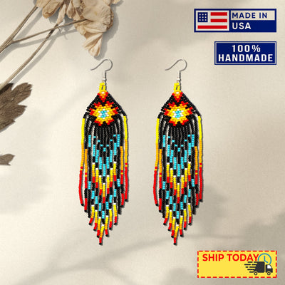 SALE 30% OFF - Black Star Sun Beaded Handmade Earrings For Women