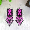 SALE 30% OFF - Black Pink Breast Cancer Awareness Beaded Handmade Earrings For Women