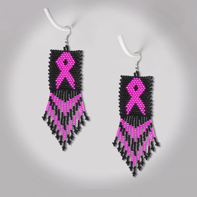 SALE 30% OFF - Black Pink Breast Cancer Awareness Beaded Handmade Earrings For Women