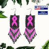 SALE 30% OFF - Black Pink Breast Cancer Awareness Beaded Handmade Earrings For Women