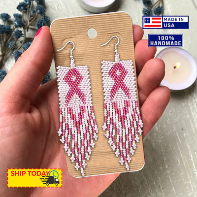 SALE 50% OFF - Handmade Pink Ribbon Breast Cancer Awareness Necklace Earrings Set