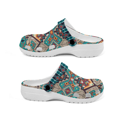 Unisex Turquoise Pattern Fleece Clog Shoes For Women and Men Native American Style