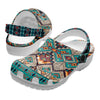 Unisex Turquoise Pattern Fleece Clog Shoes For Women and Men Native American Style