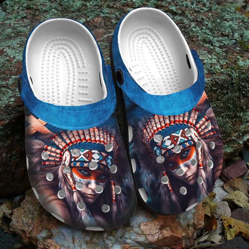 Unisex Pattern Fleece Clog Shoes For Women and Men Native American Style