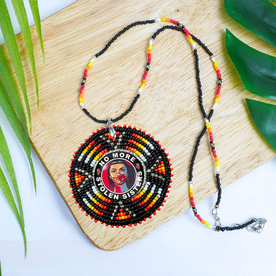 SALE 30% OFF - No More Stolen Sister Sunburst Handmade Glass Beaded Patch Necklace Pendant