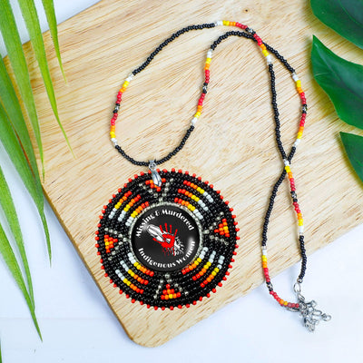 SALE 30% OFF -  Missing and Murdered Indigenious Women 2 Sunburst Beaded Patch Necklace Pendant