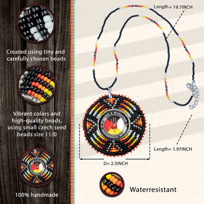 MMIW Sunburst Handmade Glass Beaded Patch Necklace Pendant