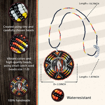 Native Flag Sunburst Handmade Beaded Wire Necklace Pendant Unisex With Native American Style
