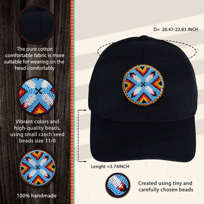 Four Feather Baseball Cap With Patch Cotton Unisex Native American Style