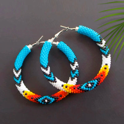 Dark Blue Pattern Beaded Handmade Earrings For Women