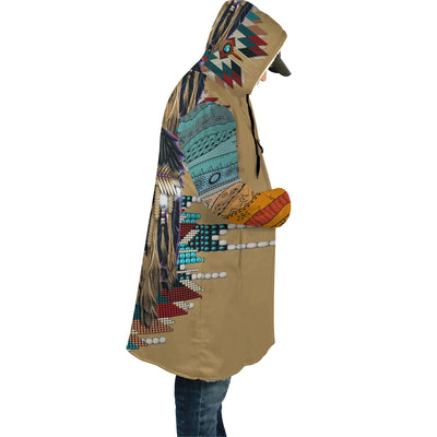 Native Eagle Pattern Horn Button Long Fleece Windbreaker WCS