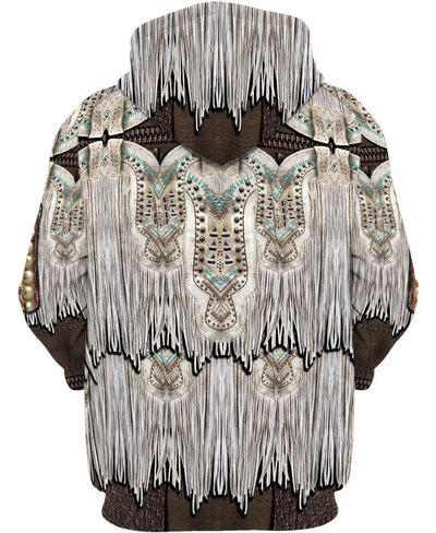 White Brown Printed Fringe Pattern 3D Hoodie - Native American Pride Shop