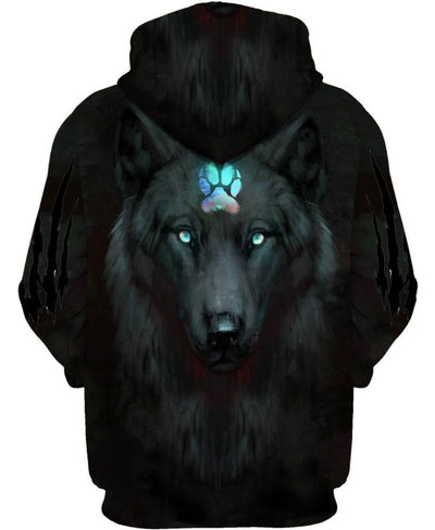 Black Wolf Blue Claw 3D Hoodie - Native American Pride Shop