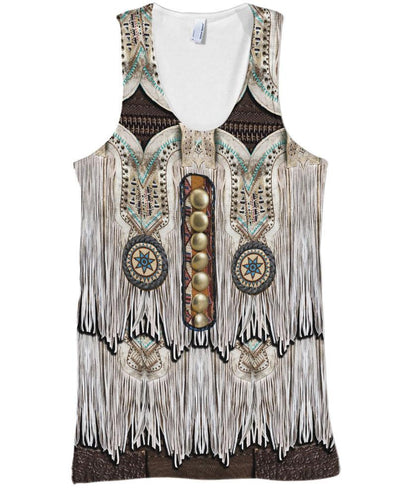 White Brown Printed Fringe Pattern 3D Hoodie - Native American Pride Shop