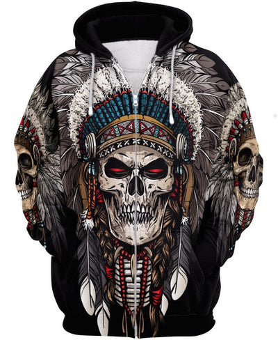 Native American Skull 3D Hoodie - Native American Pride Shop