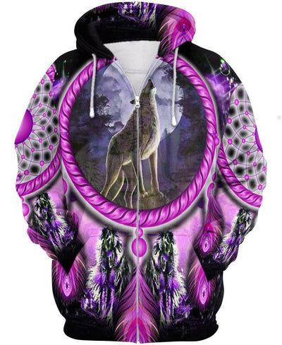 Native Wolf Violet 3D Hoodie - Native American Pride Shop