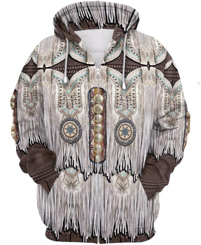 White Brown Printed Fringe Pattern 3D Hoodie - Native American Pride Shop