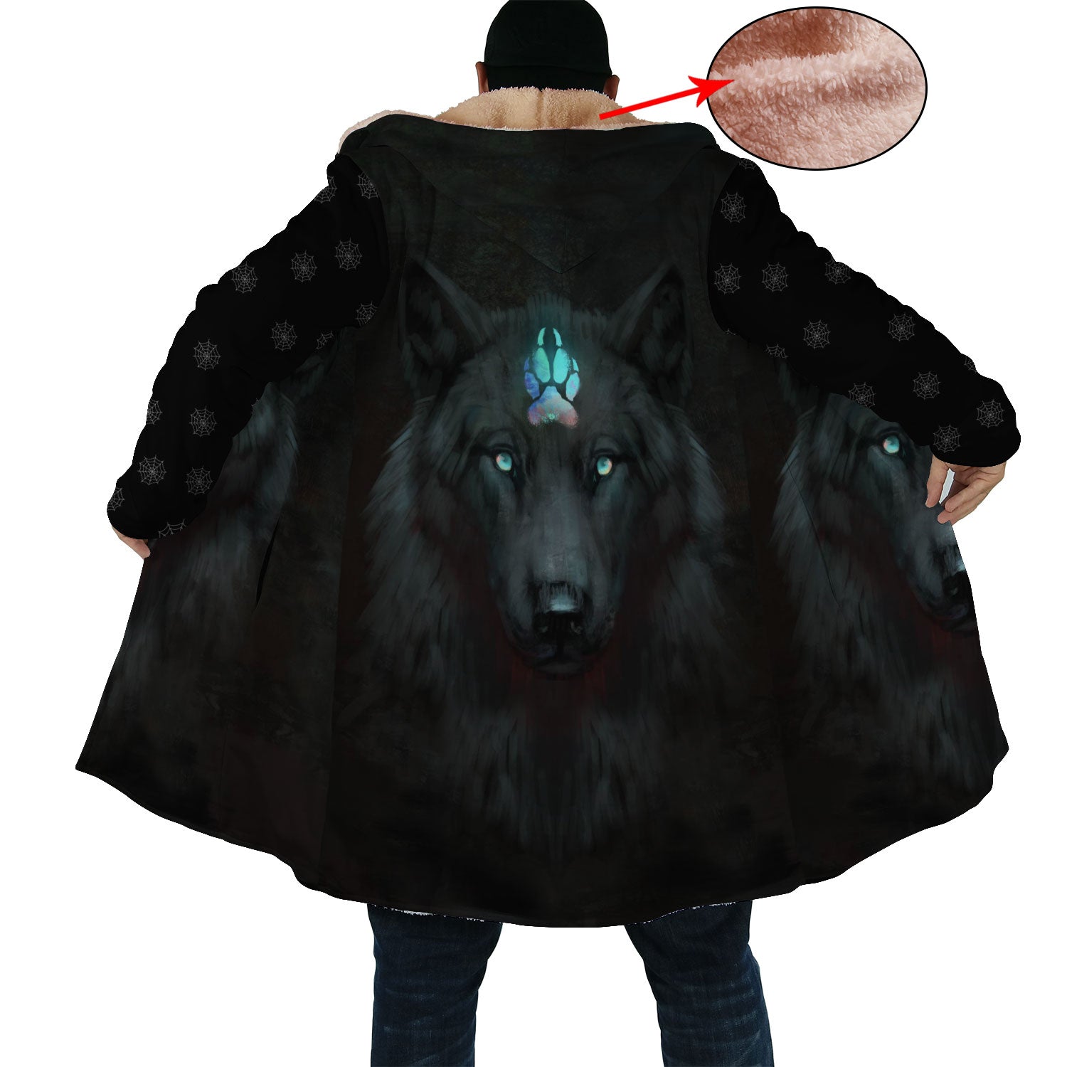 Black Wolf  Beauty Horn Button Long Fleece Windbreaker Custom WCS