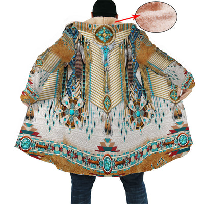 Native American Pattern Horn Button Long Fleece Windbreaker WCS