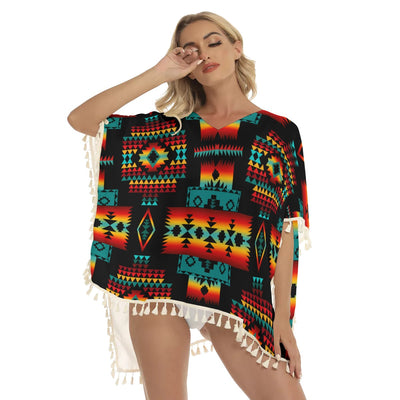 Native American Women's Square Fringed Shawl WCS