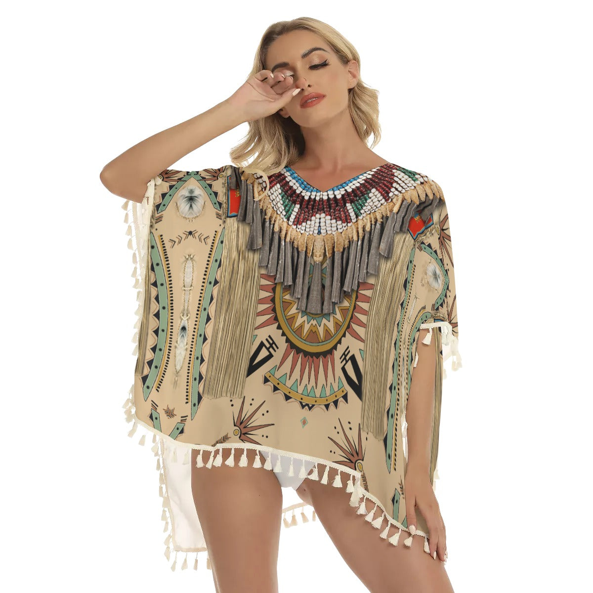 Native American Women's Square Fringed Shawl WCS