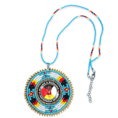 MMIW Feathers Handmade Glass Beaded Patch Necklace Pendant