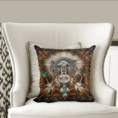 Brown Wolf DreamCatcher Native American Pillow Cover WCS