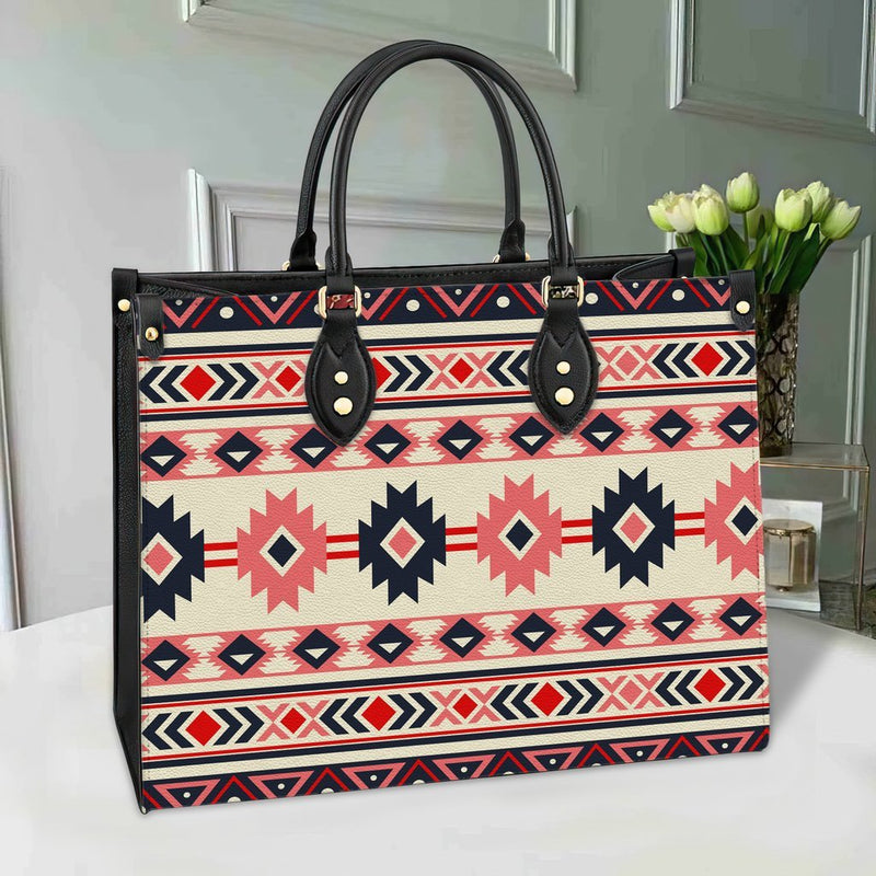 Pink & Navy Pattern Native Leather Bag WCS