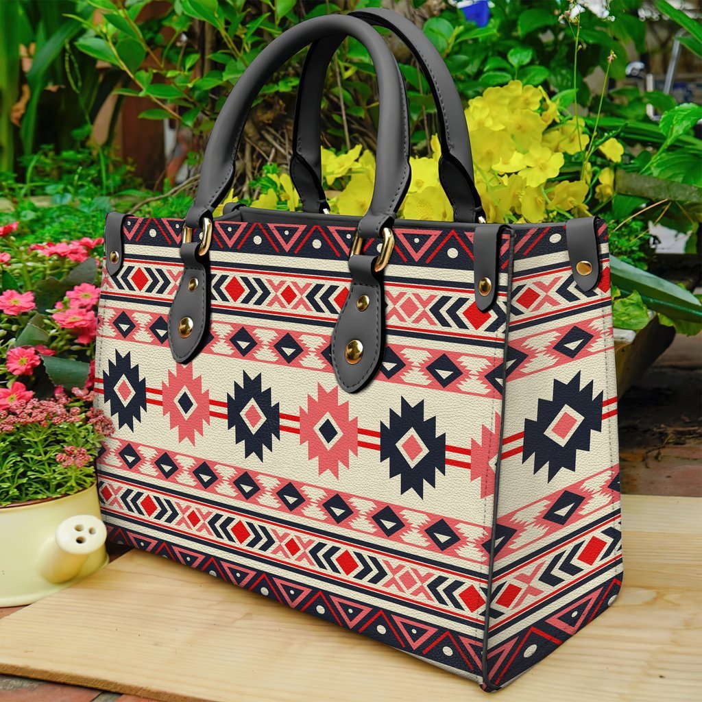 Pink & Navy Pattern Native Leather Bag WCS