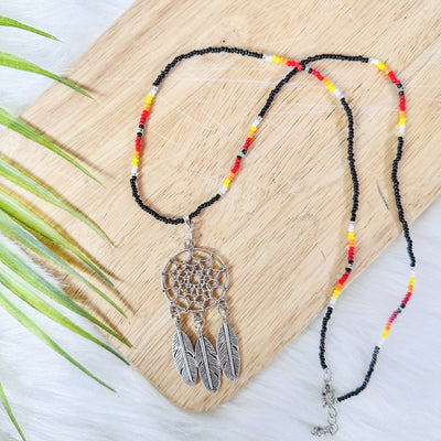 Long Silver Dreamcatcher Handmade Beaded Necklace For Women With Native American Style