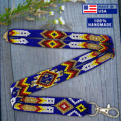 Blue Golden Red Beaded Feather Beadwork WCS